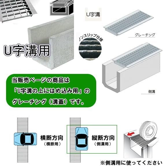 U字溝 グレーチング ハイテン鋼製 1枚の長さは約995mm 普通目 細目 歩道用 T2 T6 T14 対応溝幅360 400 450 500 600