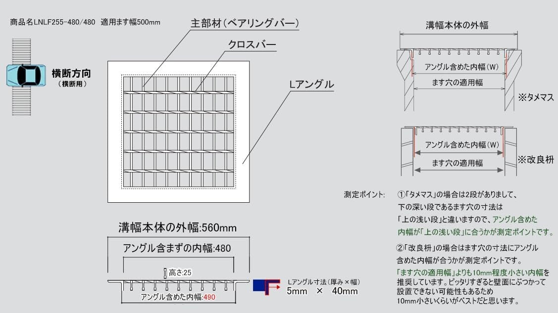 グレーチング 四面ツバ付き ます用溝蓋 ためます 改良ます 普通目 細目