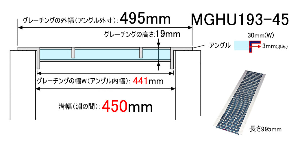 グレーチング U字溝用 溝蓋 溝幅 450mm用 T-2 普通目 MGHU193-45 圧接式