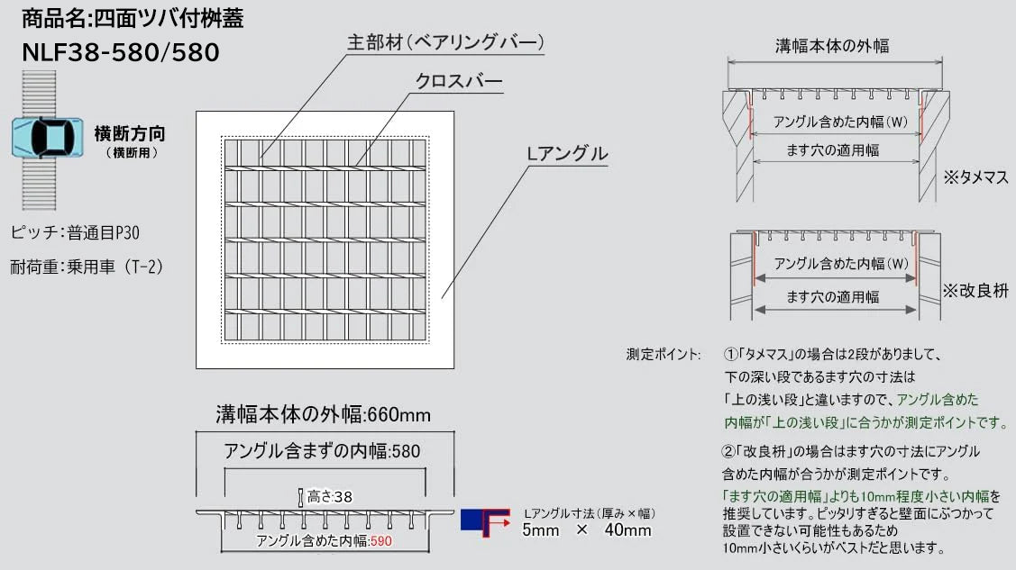 「特価品」マキテック 普通目 四面ツバ付き 桝蓋 溜桝・角マス600用 スチール製 T-2用 NLF38-580/580