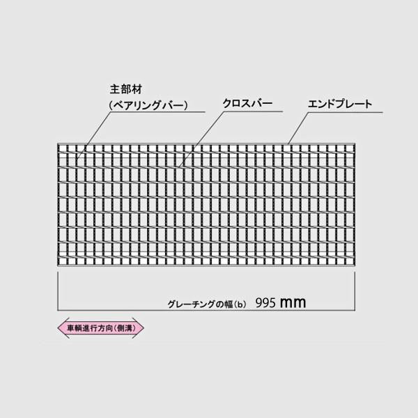 グレーチング 嵩上げ かさあげ T-14 普通目 溝幅500mm用 MGJK125-60-5 フルサイズ995mm